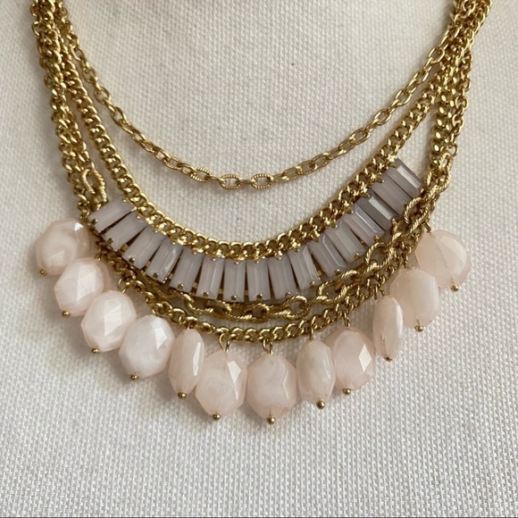 Multi Chain Tiered Statement Necklace Gold Tone - Picture 3 of 6